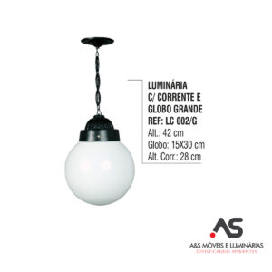 LUMINÁRIA COM CORRENTE E GLOBO GRANDE