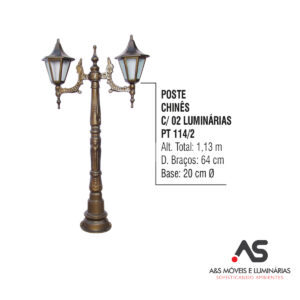 POSTE CHINÊS COM 02 LUMINÁRIAS