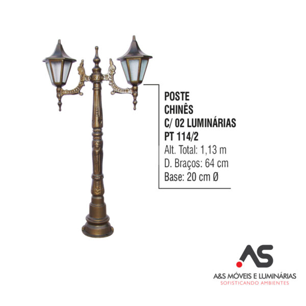 POSTE CHINÊS COM 02 LUMINÁRIAS