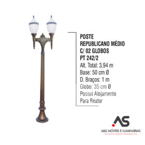 POSTE REPUBLICANO MÉDIO COM 02 GLOBOS