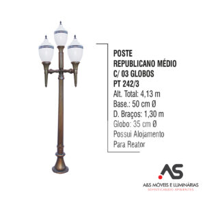 POSTE REPUBLICANO MÉDIO COM 03 GLOBOS