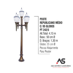 POSTE REPUBLICANO MÉDIO COM 05 GLOBOS