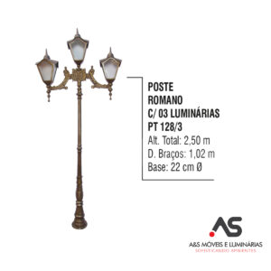 POSTE ROMANO COM 03 LUMINÁRIAS