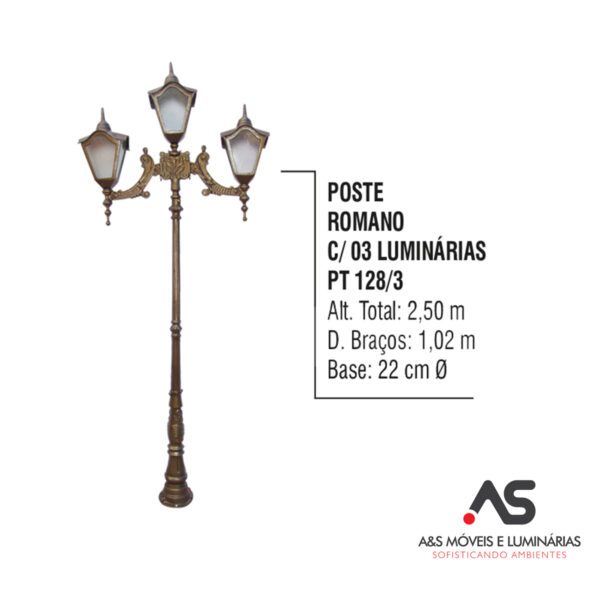 POSTE ROMANO COM 03 LUMINÁRIAS
